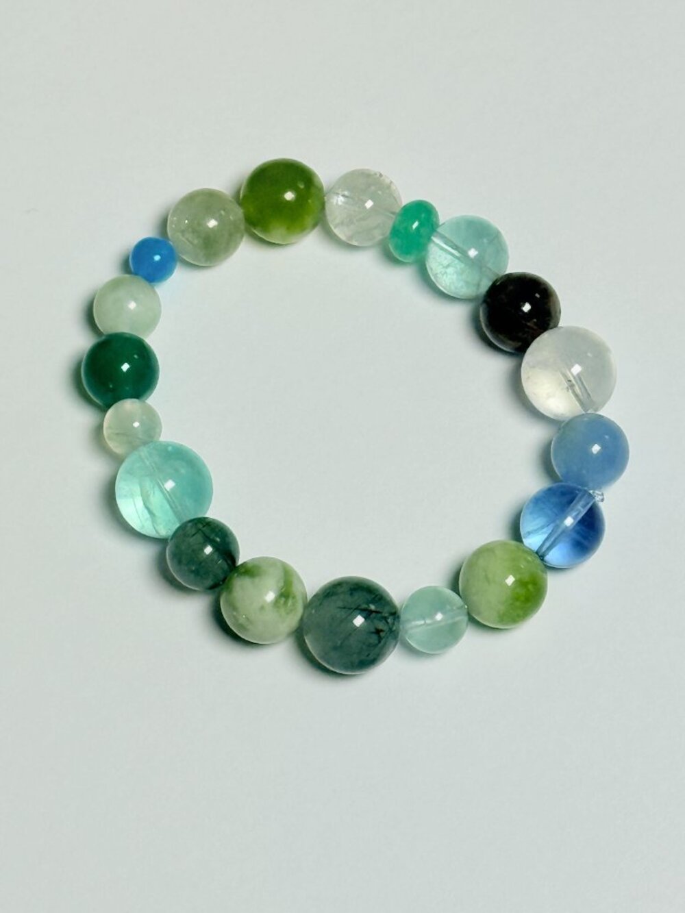 Natural Green Blue Gemstone Stretch Bracelet Handmade Crystal Bracelet